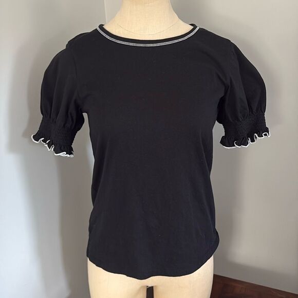 LOFT Tops - LOFT Outlet Short Puff Sleeve Black Cotton Top Size XS